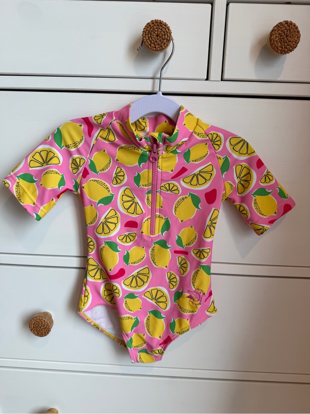 Birdz 2T Kids Lemon Print Pink Rash Guard Swimsuit
